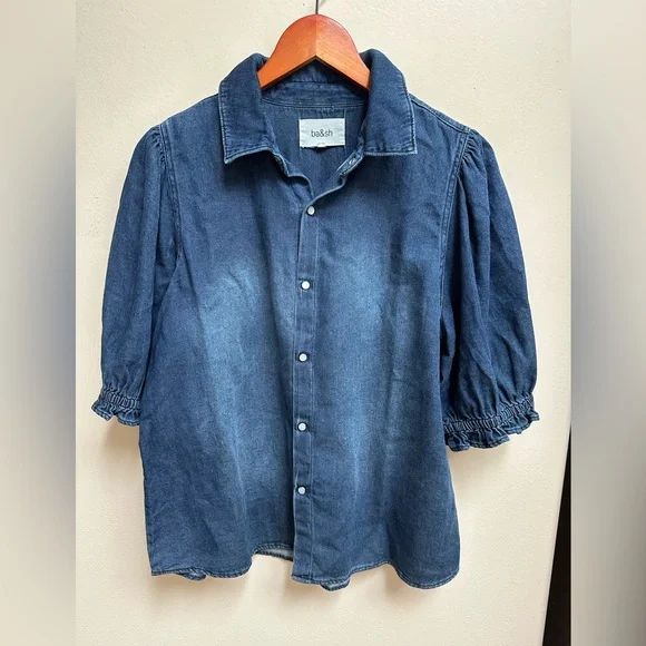 BA&SH Denim Puff Sleeve Shirt - Picture 2 of 6